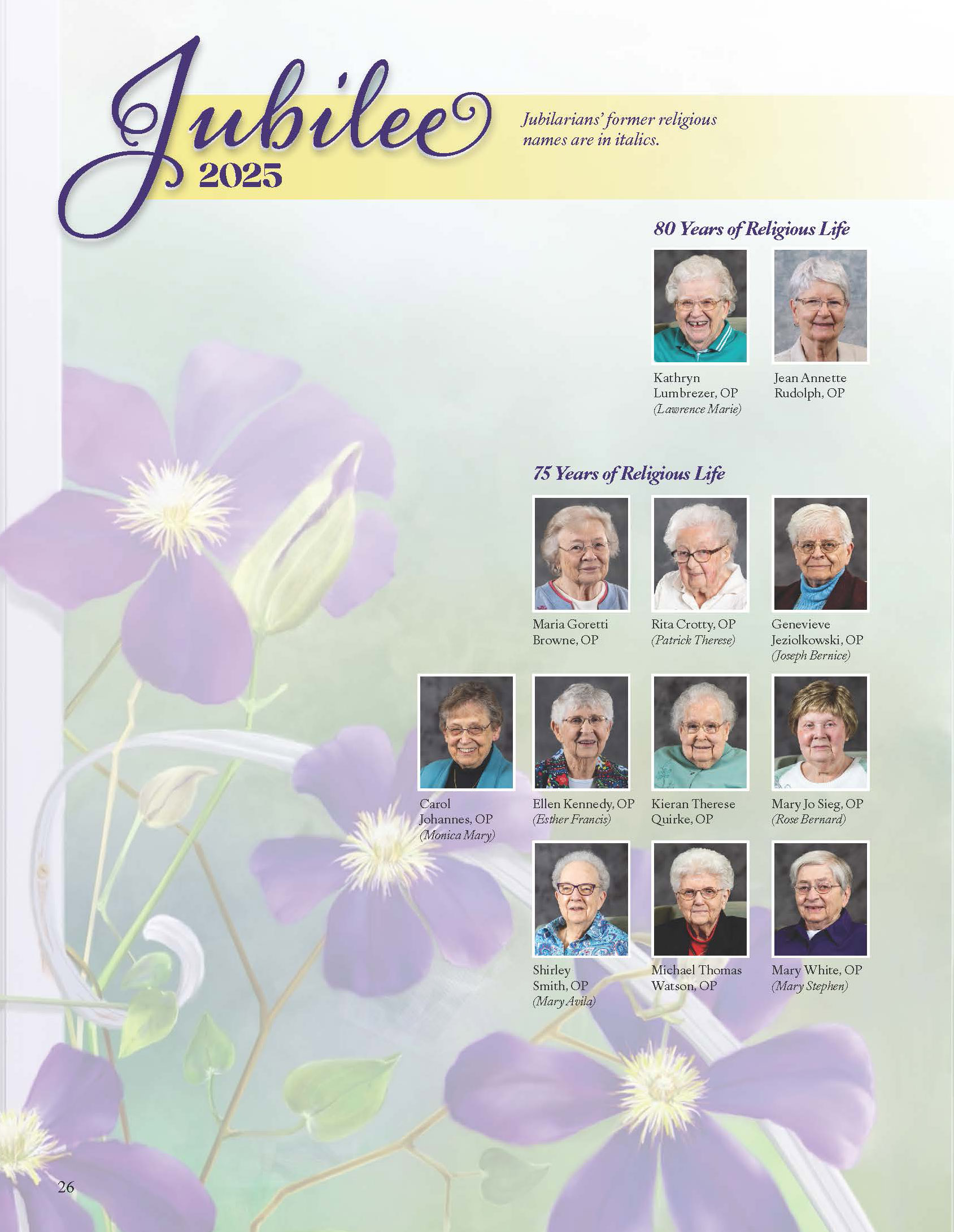 2025 Jubilarian photo spread from Voices Magazine, page 1